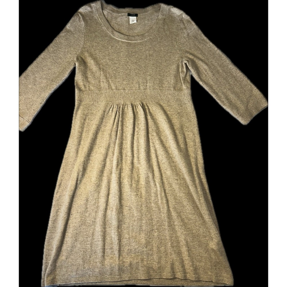 J.CREW Wool Cashmere Knit Sweater Dress Beige Medium Knee Length 3/4 Sleeve